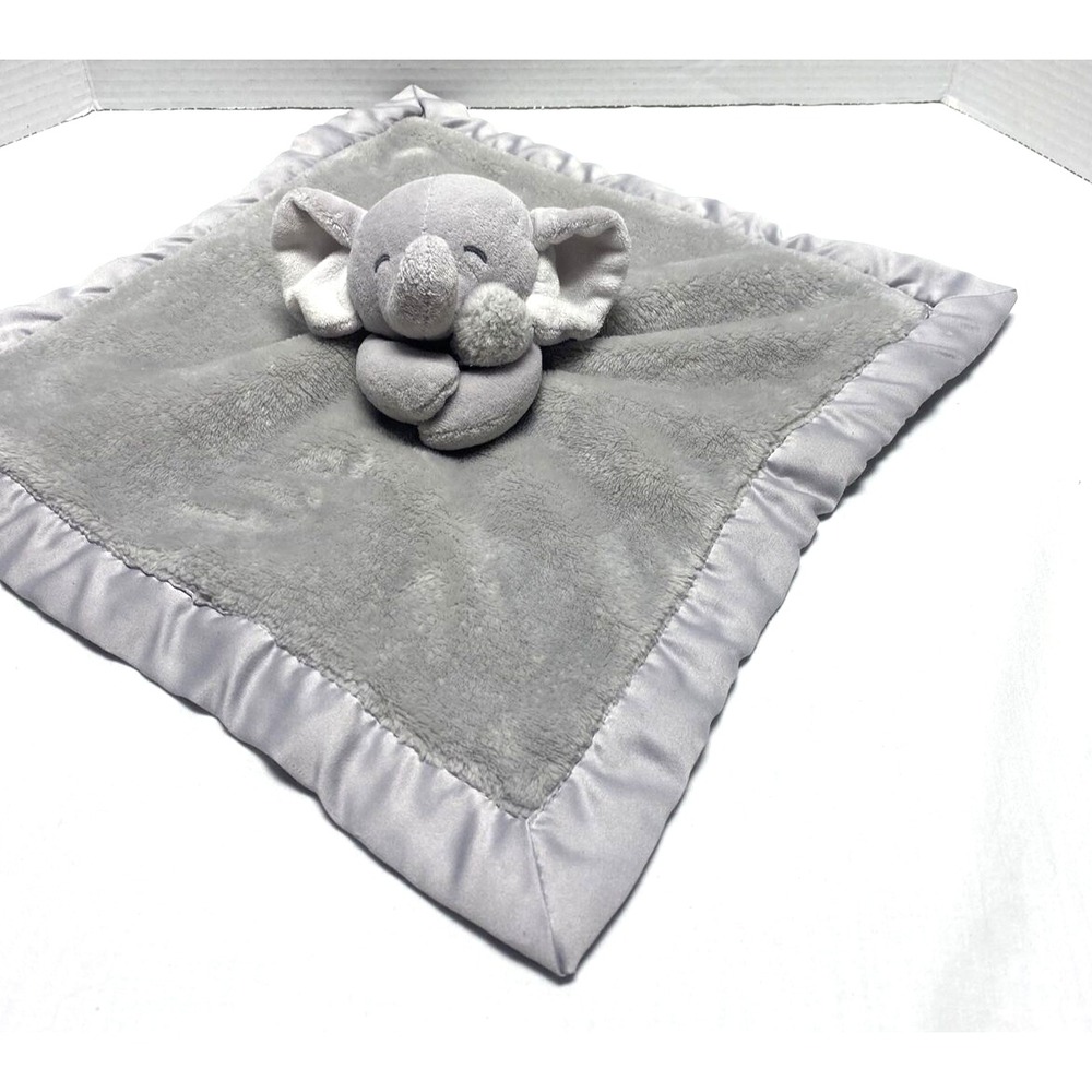 Carters Elephant Lovey Security Blanket Gray Satin Cuddle Plush 14X14"